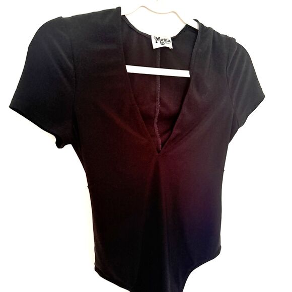 Show Me Your Mumu Black V Neck Short Sleeve Stretch Fitted Bodysuit Top Sz S - Picture 8 of 10